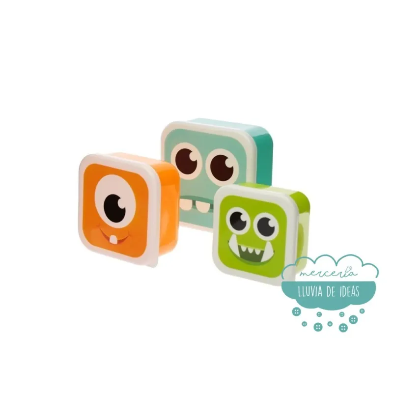 Set de 3 Tuppers infantiles o Fiambreras - Monstruos