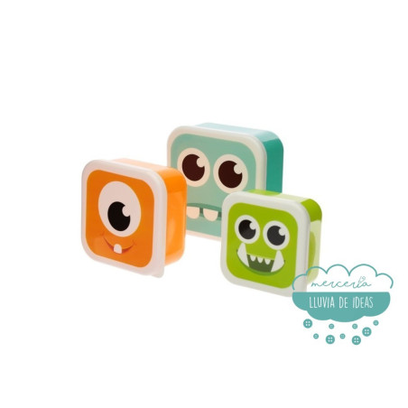 Set de 3 Tuppers infantiles o Fiambreras - Monstruos
