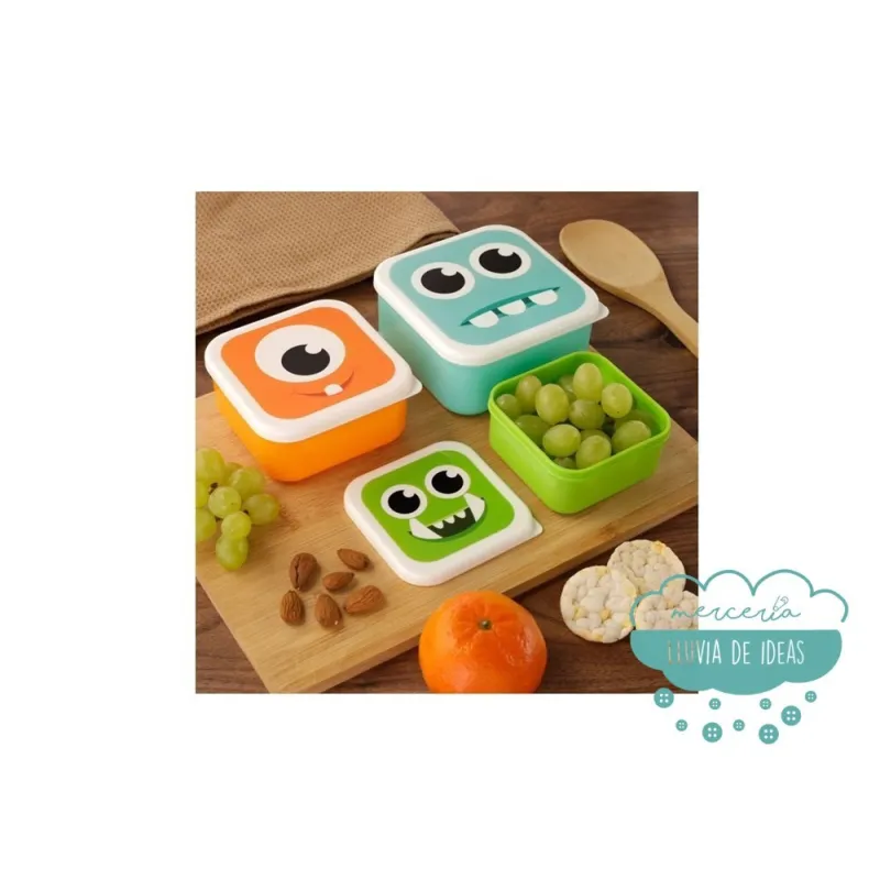 Set de 3 Tuppers infantiles o Fiambreras - Monstruos