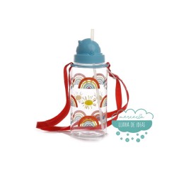 Botella infantil con correa y pajita - Arcoíris