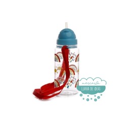 Botella infantil con correa y pajita - Arcoíris