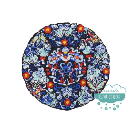Parche para ropa bordado termoadhesivo - Mandala tonos azules