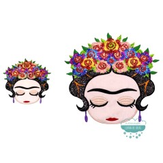 Parche Frida Kahlo bordado termoadhesivo con lentejuelas - Corona de flores