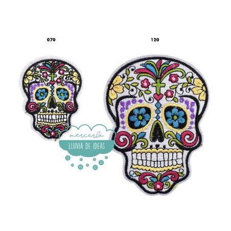 Parches calavera mexicana para ropa bordado termoadhesivo - Fondo blanco