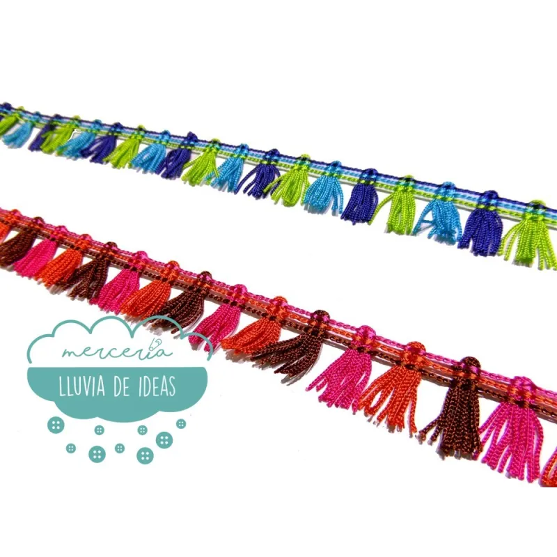 Fleco de borlas multicolor - Serie Kiara Mercería Lluvia de Ideas