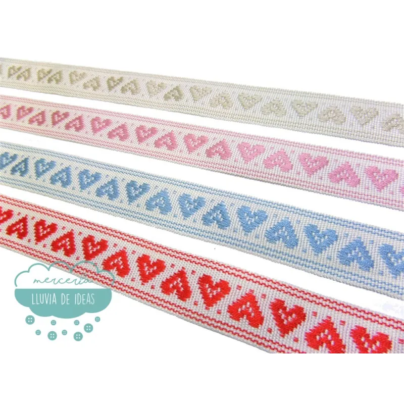 Tapacosturas jacquard - Corazones vintage Mercería Lluvia de Ideas