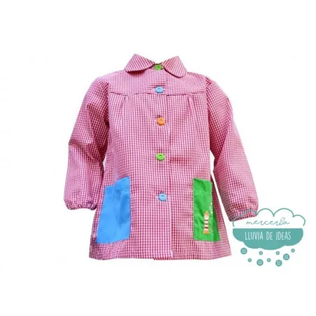 Bata escolar o mandilón bordado rojo - Modelo vichy cuadros con cuellos