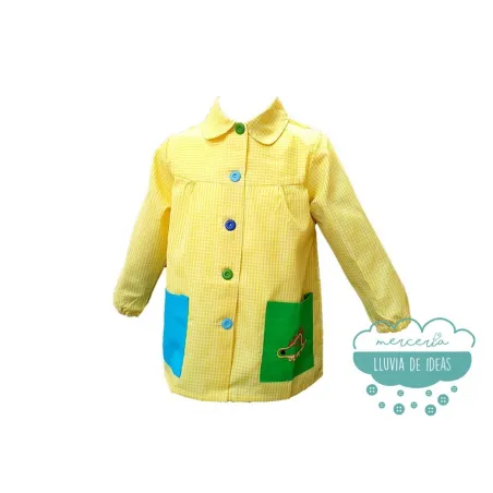 Bata escolar o mandilón bordado amarillo - Modelo vichy cuadros con cuellos