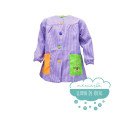 Bata escolar o mandilón bordado morado - Modelo vichy cuadros cuello redondo