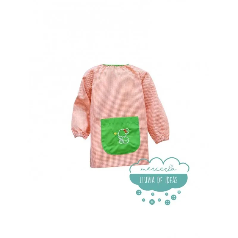 Bata escolar o mandilón bordado - Modelo vichy cuadros con cuello de goma