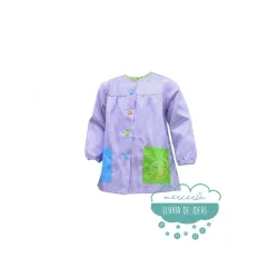 Bata escolar o mandilón bordado - Modelo vichy rayas escote redondo