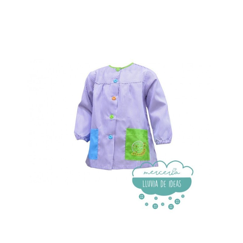 Bata escolar o mandilón bordado - Modelo vichy rayas escote redondo