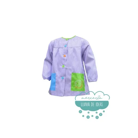 Bata escolar o mandilón bordado - Modelo vichy rayas escote redondo