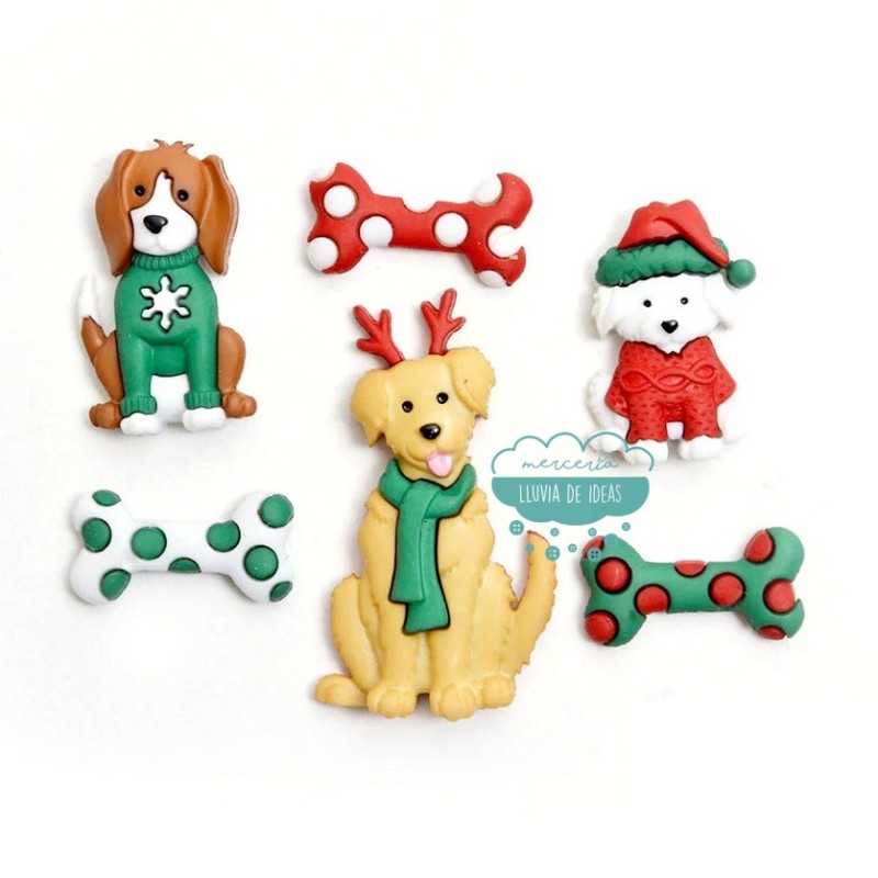 Botones de Navidad decorativos - Feliz Navidog Botones de Navidad decorativos - Feliz Navidog