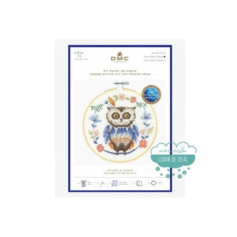 Kit de punto de Cruz DMC - EL BUHO FOLK