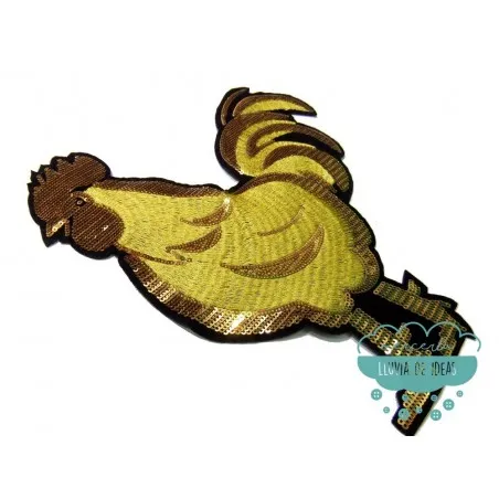 Aplicación bordada con lentejuelas - Gallo dorado