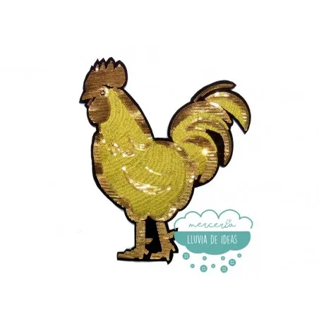 Aplicación bordada con lentejuelas - Gallo dorado