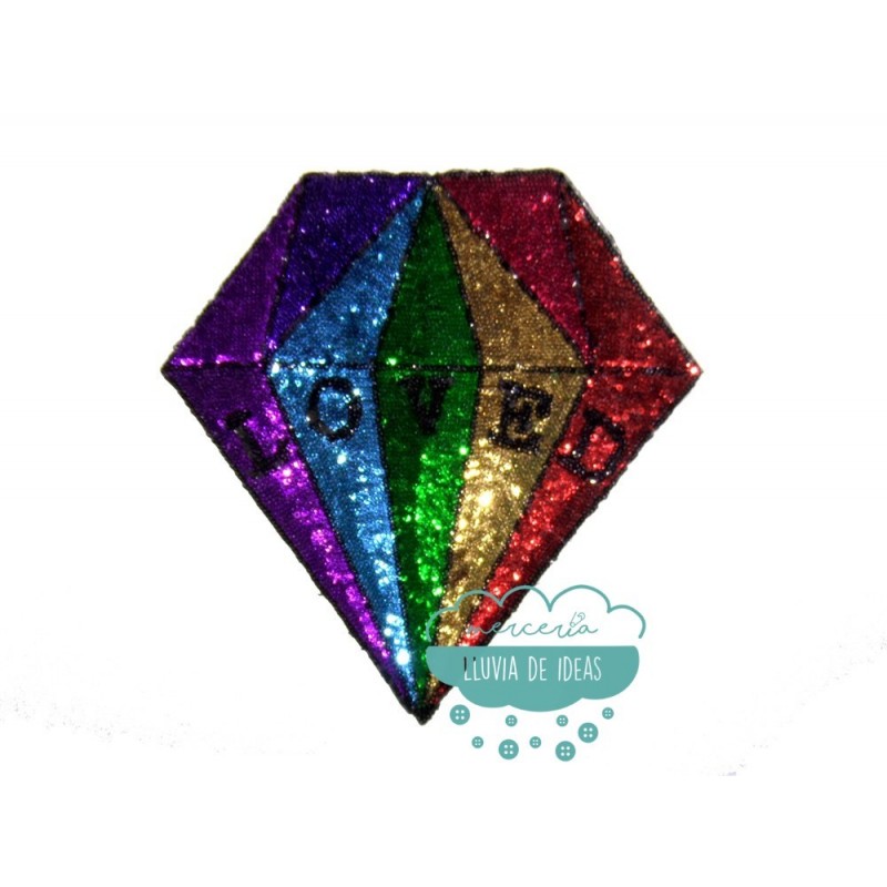 Aplicación termoadhesiva con lentejuelas - Diamante Loved multicolor