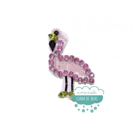 Aplicación decorativa con piedras y rocalla - Flamencos fondo blanco