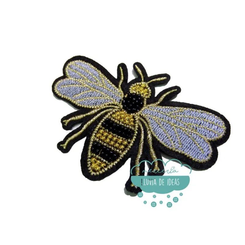 Aplicación decorativa bordada con  rocalla - Abeja Reina Mercería Lluvia de Ideas