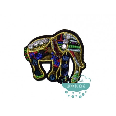 Aplicación decorativa bordada con piedras, rocalla y lentejuelas - Elefantes