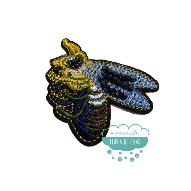 Aplicación decorativa bordada con piedra y rocalla - Abejorro Mercería Lluvia de Ideas