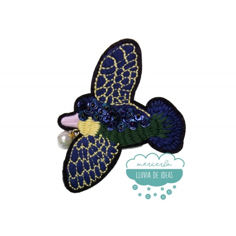 Aplicación decorativa bordada con perla, rocalla y lentejuelas - Bird