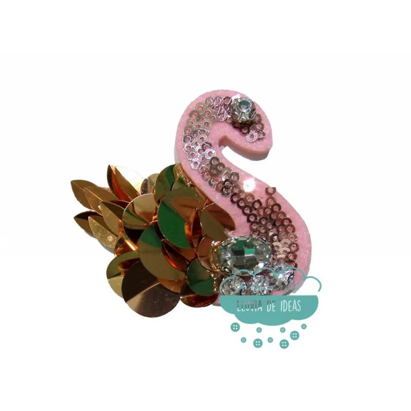 Aplicación decorativa con piedras y lentejuelas - Flamenco fondo rosa Mercería Lluvia de Ideas