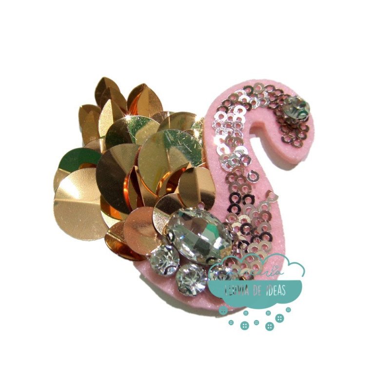 Aplicación decorativa con piedras y lentejuelas - Flamenco fondo rosa