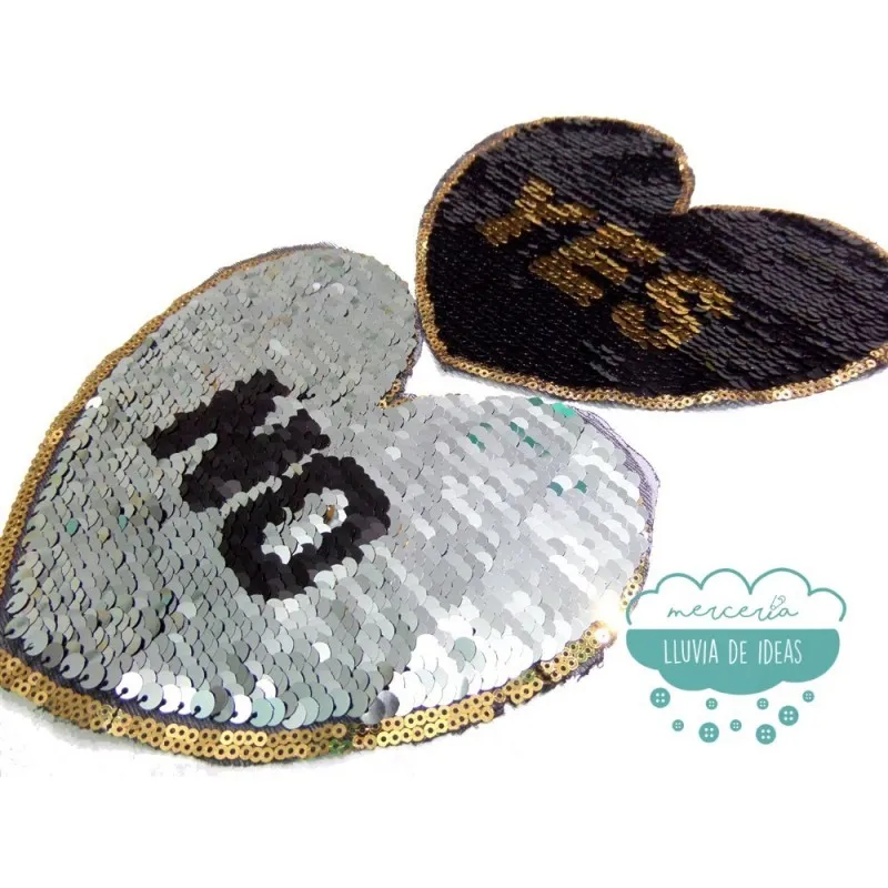 Aplicación lentejuelas reversibles - Yes & No negro y plata Mercería Lluvia de Ideas