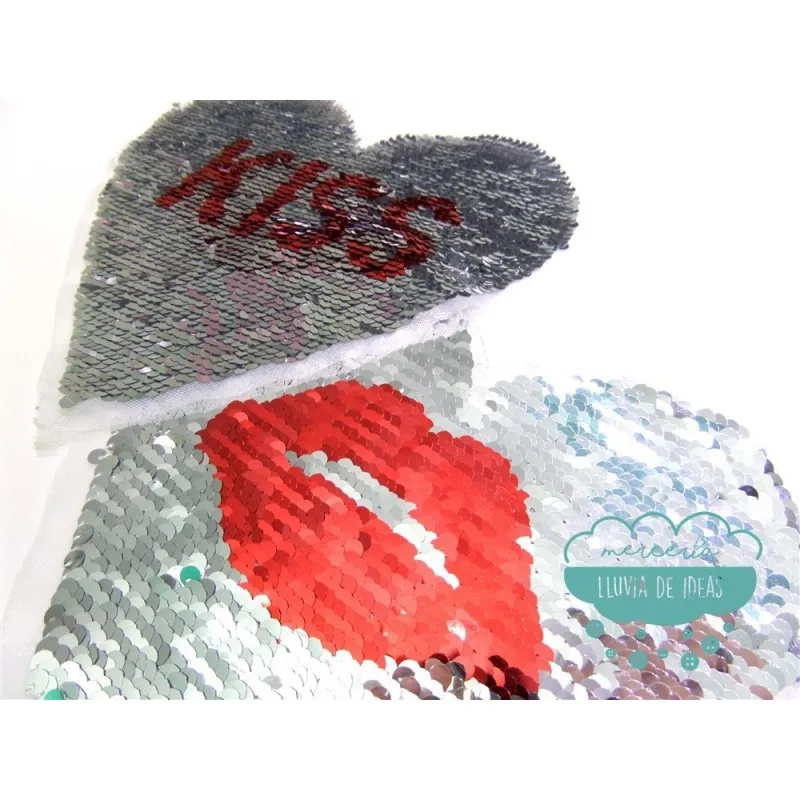 Aplicación lentejuelas reversibles - Kiss & Labios plata y plata Mercería Lluvia de Ideas