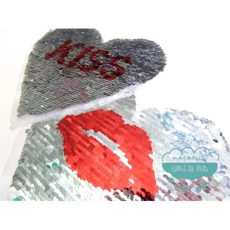 Aplicación lentejuelas reversibles - Kiss & Labios plata y plata