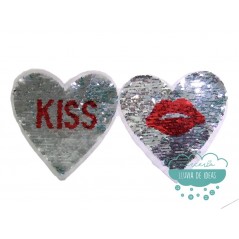 Aplicación lentejuelas reversibles - Kiss & Labios plata y plata