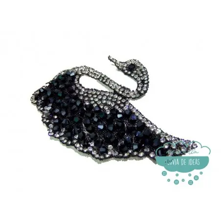 Aplicación termoadhesiva con cristal y rocalla - Cisne negro