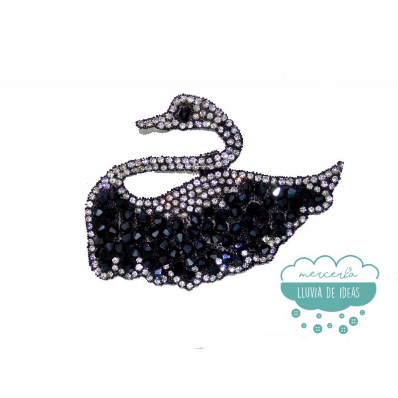 Aplicación termoadhesiva con cristal y rocalla - Cisne negro Aplicación termoadhesiva con cristal y rocalla - Cisne negro
