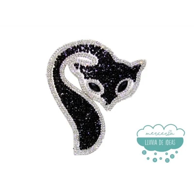 Aplicación termoadhesiva con cristal, piedras y rocalla - Zorro negro Mercería Lluvia de Ideas