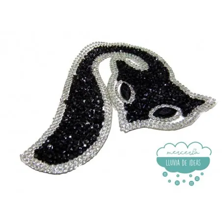 Aplicación termoadhesiva con cristal, piedras y rocalla - Zorro negro