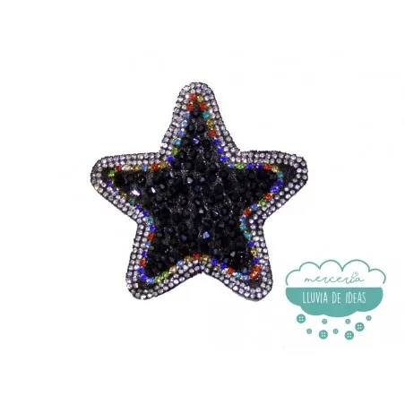 Aplicación termoadhesiva con cristal, rocalla y cadena de strass - Night Star