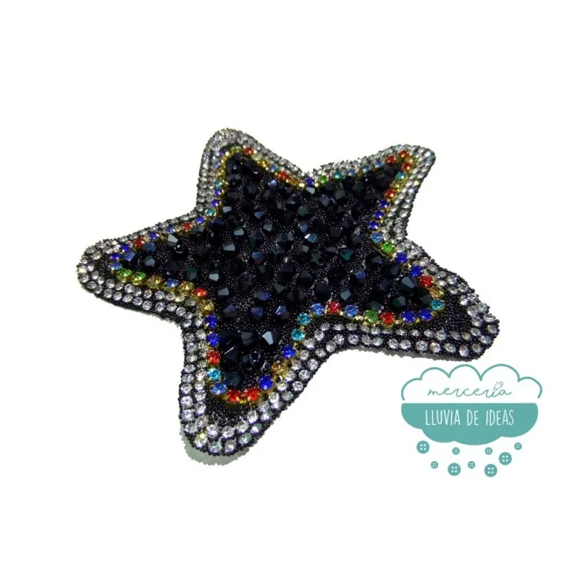 Aplicación termoadhesiva con cristal, rocalla y cadena de strass - Night Star