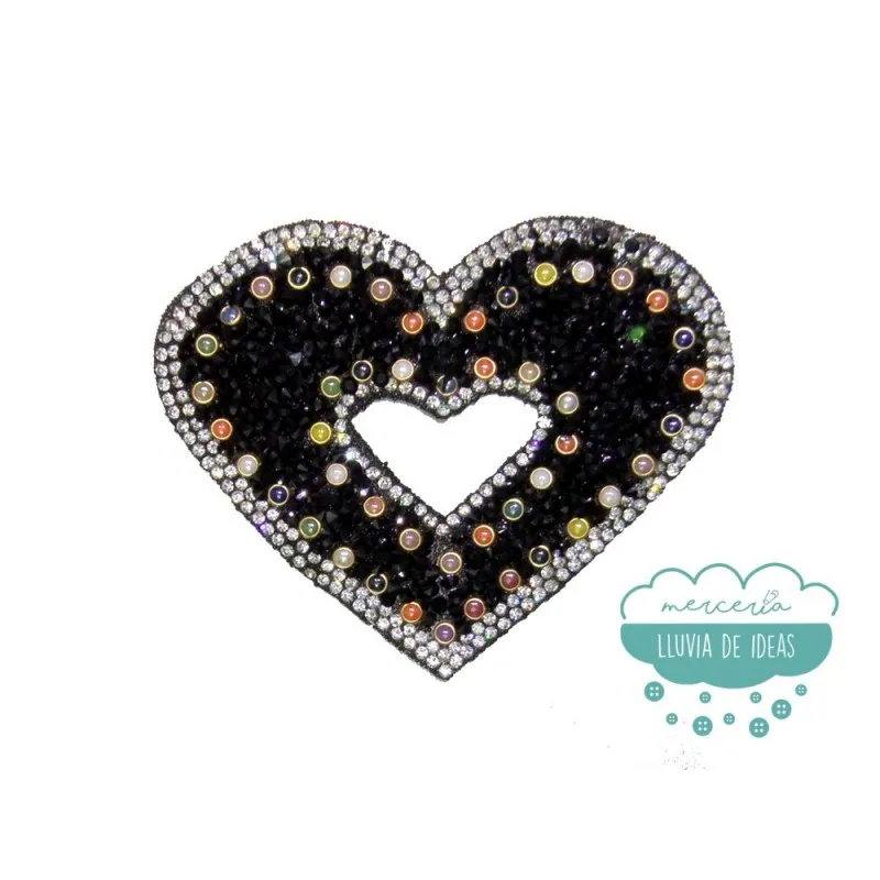 Aplicación termoadhesiva con rocalla, cristal y tachuelas de perlas - Cuore Mercería Lluvia de Ideas