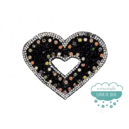 Aplicación termoadhesiva con rocalla, cristal y tachuelas de perlas - Cuore