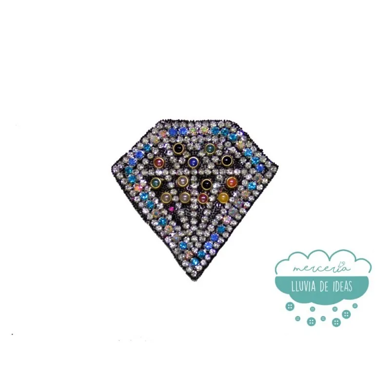 Aplicación termoadhesiva con rocalla, cristal y tachuelas de perlas - Diamante Mercería Lluvia de Ideas