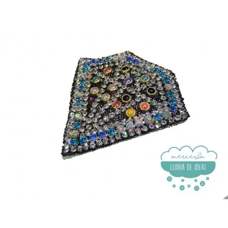 Aplicación termoadhesiva con rocalla, cristal y tachuelas de perlas - Diamante