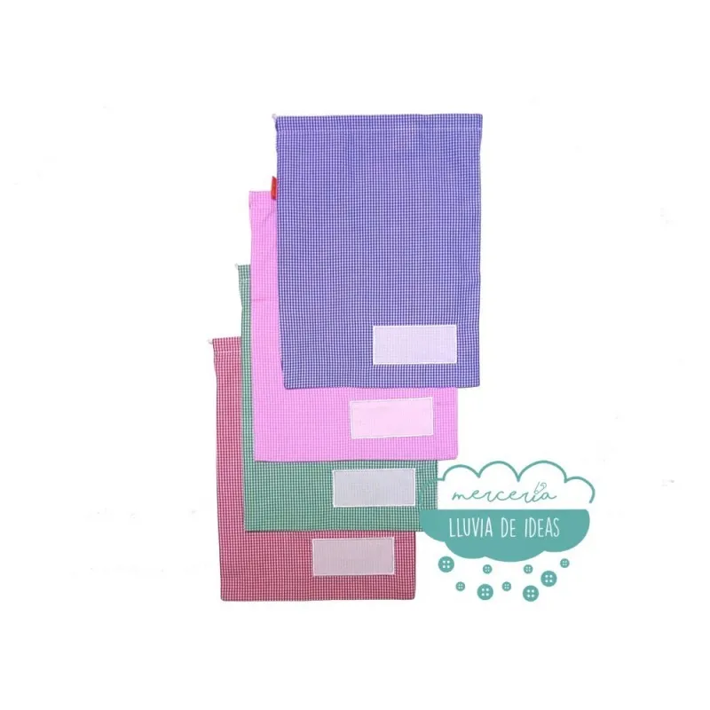 Bolsa infantil vichy cuadros pequeños - Modelo recuadro nombre