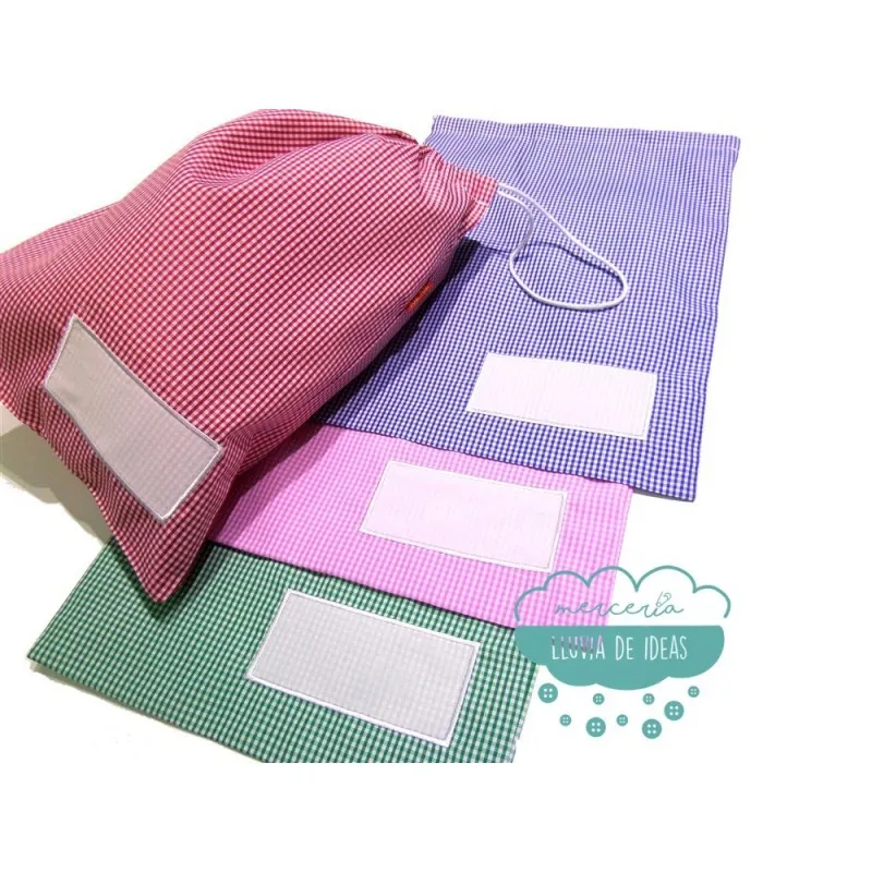 Bolsa infantil vichy cuadros pequeños - Modelo recuadro nombre