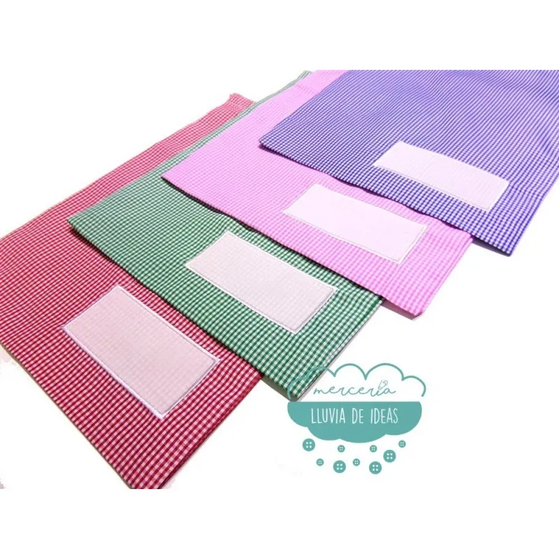 Bolsa infantil vichy cuadros pequeños - Modelo recuadro nombre