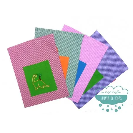 Bolsa infantil vichy cuadros pequeños - Modelo bolsillo bordado