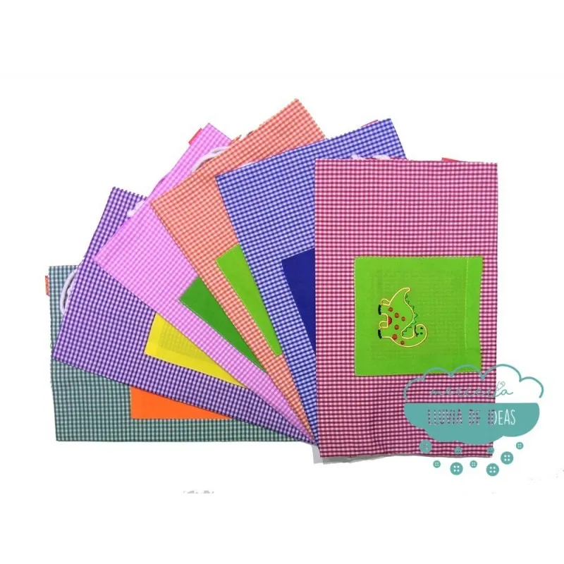 Mochila saco infantil vichy cuadros - Modelo bolsillo bordado