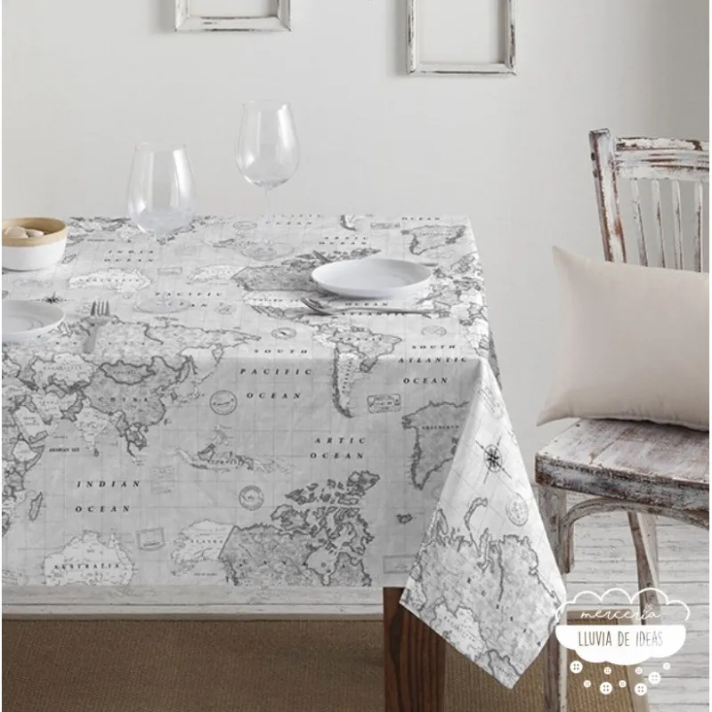 Mantelería antimanchas Mapamundi Gris