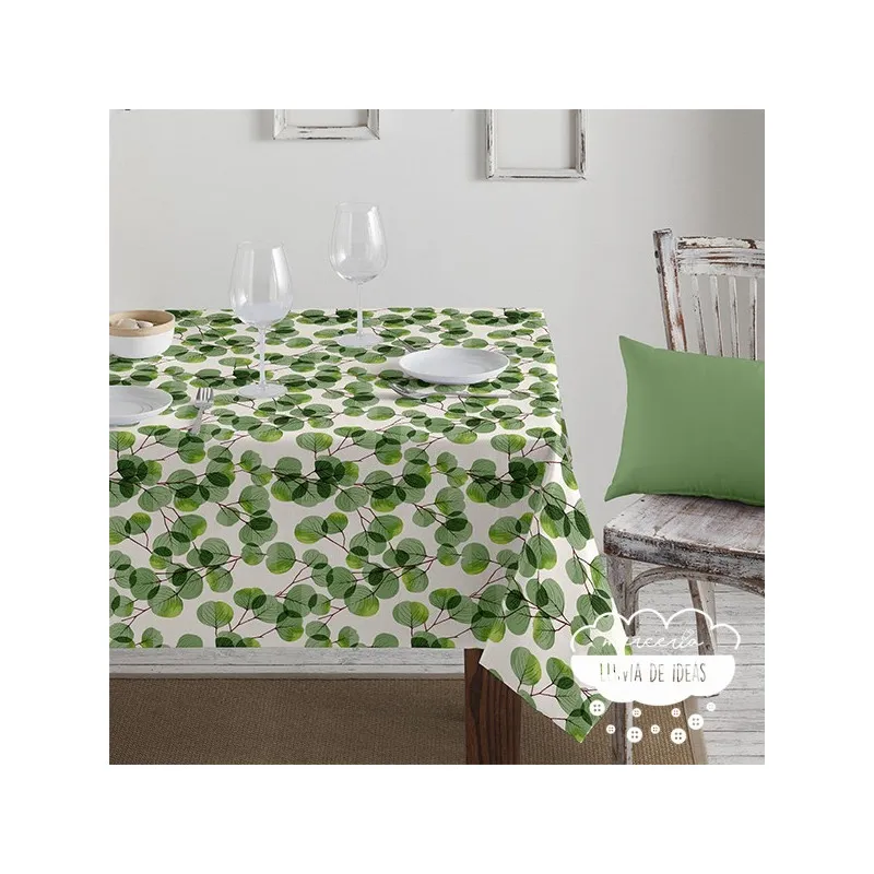 Mantelería antimanchas Hojas verdes